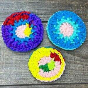 Kitchen Dish Scrubbies Set of 3 Tulle Double Layered Handcrafted Crochet